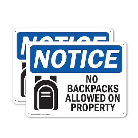 Signmission No Backpacks Allowed On Property, 18 in W x Rectangle, Plastic OS-2PACK-NS-P-1218-L-14385